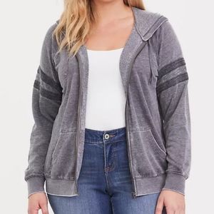 Torrid Black Burnout Varsity Zip Hoodie